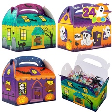 JOYIN 24 Stück 3D Halloween Haus Karton Goodie-Boxen (15,2 x 15,2 x 8,9 cm) für Halloween Süßes oder Saures, Cupcakes, Kekse, Goodie, Donuts