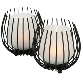 Boltze Windlicht Laval (2-tlg., schwarz, Glas, Eisen, 12 cm Höhe, modernes Design, Garten Deko, Tisch Deko, Windlicht, Teelicht Glas) 1018022