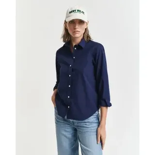 Gant für Damen. 4300348 Klassisches Regular Fit Hemd aus marineblauem Popeline (40), Lässig, Baumwolle, Langarm