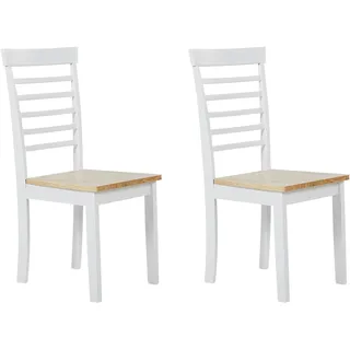 Beliani Esszimmerstuhl Gummibaumholz weiß, braun 2er Set