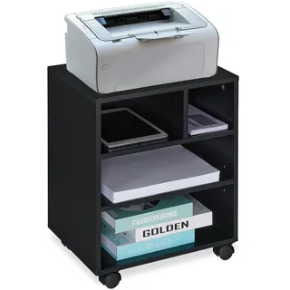 Relaxdays Rollcontainer, 4 offene Fächer, Büro & Home Office, mit Rollen, Büroschrank, HxBxT: 49 x 40 x 30 cm, schwarz