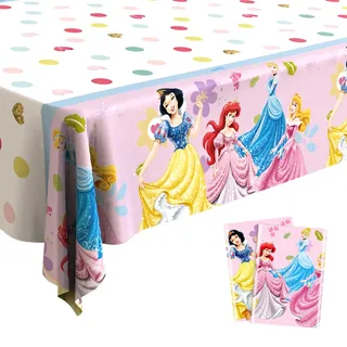 2 Stück Tischdecke Kindergeburtstag 137x183cm, Prinzessin Tischdecke Wasserdicht Tischdeko Happy Birthday Plastik Rechteckig Tischdecken Tischtuch für Geburtstag Party Deko Mottoparty Zubehör Kinder
