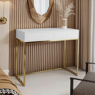 AX LIVING Schminktische Weiß Lortie 80 cm Schubladen goldenes Gestell - Weiß, Gold