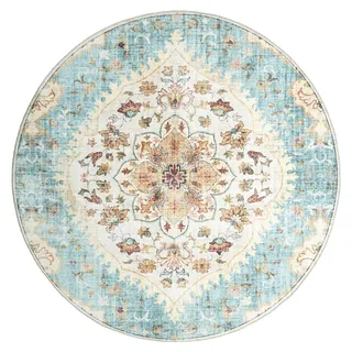 Vintage Gartenteppich Rund - Santo Mandala Hellblau - Blau