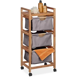 Relaxdays Badregal , Multicolor , Holz, Textil , 43.5x96x33.5 cm , Badezimmer, Badezimmerregale, Badregale