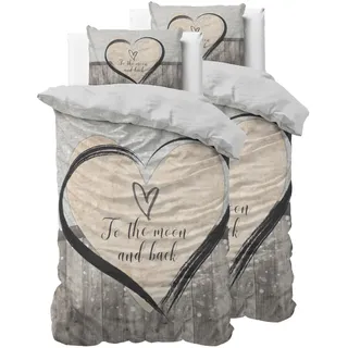 Sleeptime Bettwäsche 135x200 4-teilig - Baumwolle - Love - 2X Bettbezug 135x200 cm + 2X Kissenbezug 80x80 cm - Oeko-TEX®, Reißverschluss, pflegeleicht - atmungsaktiv & hautfreundlich