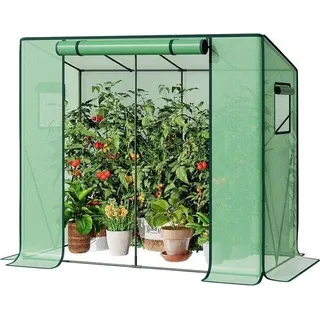 Gartenhäuschen mit spitzen Dach 200 x 77,5 x 170,5 cm mit Fenster UV-Schutz für Tomaten Früchte Blumen Pflanzen Innenhof Außen - EGN30GH02G3