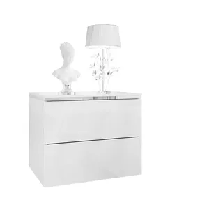 Lookway Nachttisch Aurora II Silver Hochglanz Weiß mit LED-Beleuchtung – Hängend , Weiß Hochglanz , Holzwerkstoff , 50x40x37 cm , Schlafzimmer, Nachtkästchen