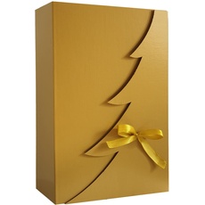 Premium Goldene Weihnachtsbaum Geschenkbox – 12 Stk - 30x20x10 cm | Eingetragenes EU-Design | Satinband | Nachhaltige Verpackungslösung