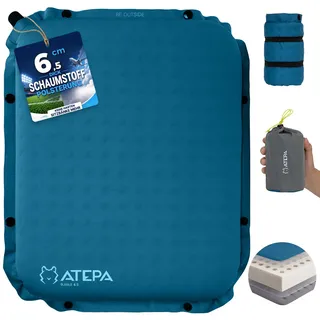 ATEPA Sitzkissen Outdoor, Faltbar Aufblasbar Stadion Flugzeug Unterwegs Camping Wander Bürostuhl Knopfbefestigbar Ultraleicht Foam Selbstaufblasend Sitzkissen, Blau