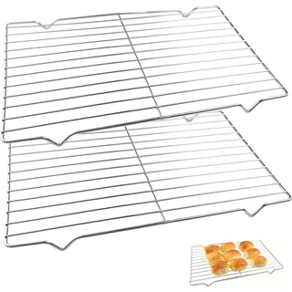 BMZXCH 2 Stück Auskühlgitter Kuchengitter Rechteckig Abkühlgitter Kuchenrost Edelstahl Eckig Backgitter Grillgitter zum Backen, Grill Rost für Backen, Kühlen, Braten, Grillen (31x21x1.8cm, Silber)