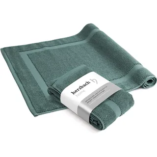 herzbach home Badvorleger Set 100% Baumwolle | Duschvorleger | 1.000 g/m2 | Saugfähig | Waschbar (Ozeangrün, 50 x 80 cm 2er Pack)