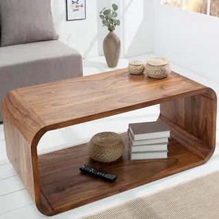 riess-ambiente Massivholz Couchtisch CUBUS 100cm braun Sheesham stone finish TV-Board Retro Design - Naturbelassen