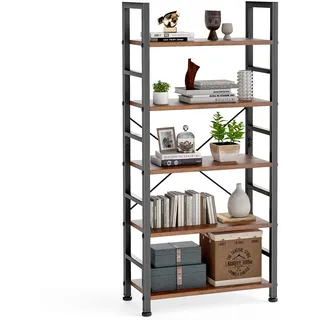 DUMOS Lagerregal mit 5 Ebenen Küchenregal Bücherregal im Industriestil,Standregal im Wohnzimmer Küche Regal aus MDF Metall schmales Leiterregal