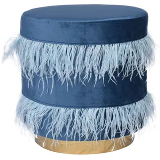 Samt Hocker mit Metallring Blau Schminktisch Hocker Pouf Sitzhocker Sitzwürfel