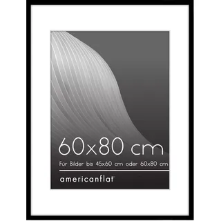 Americanflat Bilderrahmen 60x80 cm Schwarz - Bilderrahmen 45x60 cm mit Passepartout - aus Kunststoff mit poliertem Plexi-Scheibe