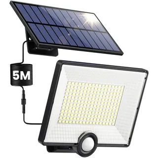 Pxwaxpy 204 LED Solarlampen für Außen, Solarleuchte mit Bewegungsmelder, 3 Modi Solar Strahler Aussenleuchte 120°Beleuchtungswinkel, Solar Wandleuchte für Garten mit 5m Kabel-1 Stück