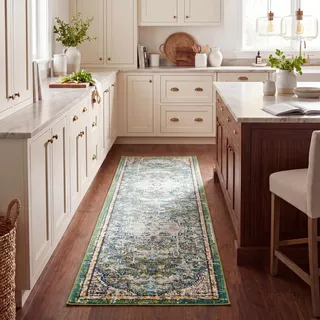 SAFAVIEH Zeitgenössische Teppich für Wohnzimmer, Esszimmer, Schlafzimmer - Madison Collection, Kurzer Flor, Grau und Türkis, 66 X 305 cm
