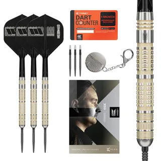 Target Darts Dimitri Van den Bergh Steeldarts 95K-Dartpfeil-Set, 22 g/23 g/24 g | 95-%-Tungsten-Dartpfeile, K-Flex No. 2 Flights und Schäfte, Schwarze Swiss DX-Points und SP-Tool inkludiert
