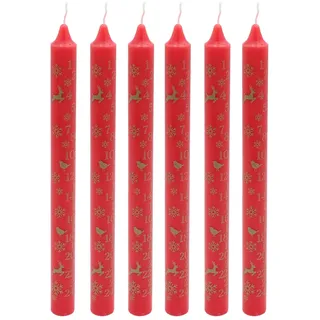Weihnachten Advent Kerzen 6 Verpackt 25cm Konisch Countdown Robins/Rentiere Rot