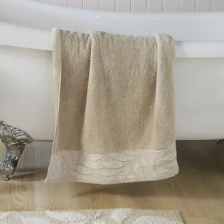Dreams & Drapes Badetuch mit natürlichen Blättern (70 x 130 cm), 100% Baumwolle, sehr weich, botanisches Vintage-Handtuch in Taupe-Blättern, Badezimmer-Accessoire