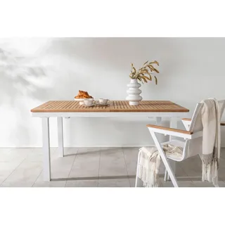 Gardenson Gartentisch , Weiß , Metall , Teakholz , rechteckig , eckig , 90x75x160 cm , Gartenmöbel, Gartentische, Gartentische