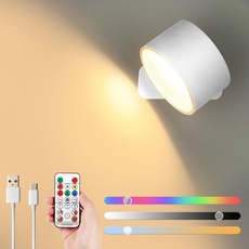 Lightess RGB LED Wandleuchte Innen Ohne Stromanschluss Akku Wandlampe Dimmbar mit Fernbedienung & Touch Control 360° drehbar Wandlicht, 3-Farbtemperaturen für Wohnzimmer Schlafzimmer Treppenhaus Flur