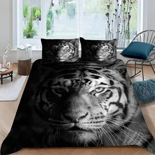 ALABOW 3D Tiger Bettwäsche Set 135x200 cm 2teilig mit Reißverschluss Weiche und Angenehme Schlafkomfort Microfaser Bettbezug Tier Tiger Kinderbettwäsche mit Kissenbezug 80x80 cm