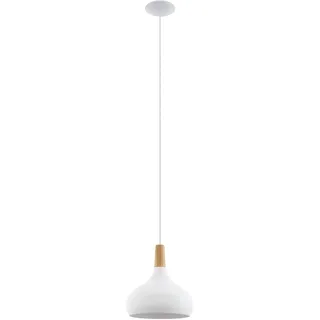 EGLO Pendellampe Sabinar, Pendelleuchte aus Stahl und Holz | Hängelampe in Weiß, braun, Fassung E27, Ø 28 cm, FSC zertifiziert