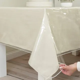 Benson Mills Robuste, transparente Kunststoff-Tischdeckenschutz, 100% wasserdichte Tischdecke, ölauslaufsicher, Tischabdeckung für Esstische, extra breit, rechteckig