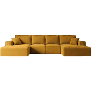altdecor Wohnlandschaft mit Schlaffunktion und Bettkasten SIERRA-U-S - 349x161x87 cm Senfgelb Cord
