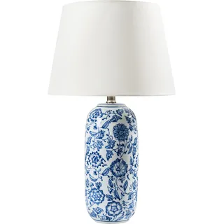 BELIANI Tischlampe Blauer und weißer Porzellansockel Leinenschirm mit Blumenmuster verziert Wohnzimmer/Schlafzimmer Beleuchtung - Weiß, Blau