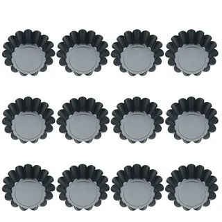 dgaf&bae 12 Stücke Torteletts Törtchenformen Tartelette Förmchen 6.5Cm Mini Tarteform Kohlenstoffstahl Eierkuchenform(schwarz)