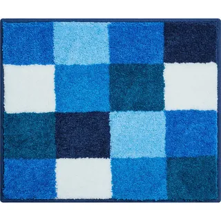 Grund Badteppich , Blau, Weiß , Textil , Karo , rechteckig , 50x60 cm , Oeko-Tex® Standard 100, Made in Europe , rutschfest , Heimtextilien, Badtextilien, Badematten
