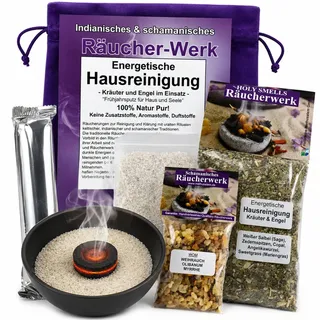 Energetische Hausreinigung räuchern KRÄUTER & Engel 9-TLG Räucherset | Negative Energie aus Haus & Wohnung ausräuchern. Mit Räucherschale, Räucherwerk, Weihrauch, Anleitung, ZUBEHÖR 81043-SWOM