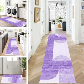 ZUZEKU Teppich Läufer Lang Flur Küche rutschfest waschbar Teppichmatten Modern Design Küchenläufer Violett 120X300cm Küchenteppich Meterware Esszimmer Schlafzimmer Wohnzimmer Schmutzfangmatte