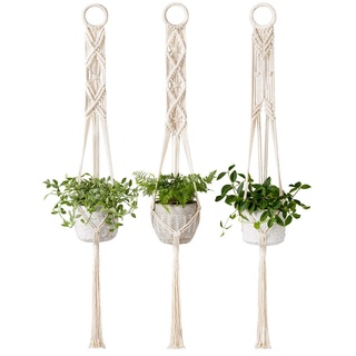 Mkouo 3er-Set Makramee Blumenampel Pflanzenhänger Innen Wandbehang Pflanzkorb Blumentopf Halter Boho Home Decor, 99cm