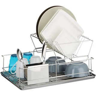 Relaxdays Abtropfgestell 48 x 23,5 x 32 cm Silber
