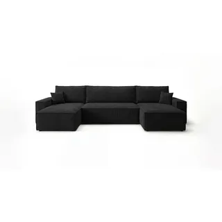 Cornero Wohnlandschaft California Mini U-Form schwarz Cord Poso 135 - Schlaffunktion, Bettkasten , Schwarz , Textil , Echtholz,Buche , 312x85x142 cm , Wohnzimmer, Sofas & Couches, Wohnlandschaften, Wohnlandschaften in U-Form
