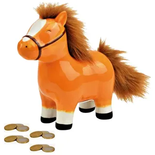 Niedliche Pferd Spardose, Keramik 16 cm x 17 cm x 7 cm, Tier Sparschwein, Dekorative Münzbank in Tierform Pferdeliebhaber