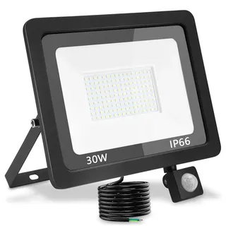 treoir LED Strahler Außen mit Bewegungsmelder 30W, Superhell 3000LM Led Außenstrahler 3500K Fluter Flutlicht, IP66 Wasserdicht Scheinwerfer für Garten,Garage,Hof (Warmweiß,30W)