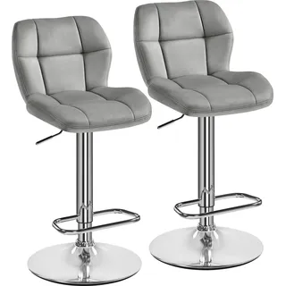 Yaheetech 2-er Set Barhocker Verstellbarer Barstuhl Polsterhocker Sitzhocker 360° Drehbarer Sitz für die Küche/Bar/Salon, 62,5 - 84,5 cm, Hellgrau - Hellgrau
