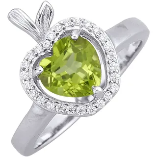 Fingerring FIRETTI "Schmuck Geschenk Silber 925 Damenring Ring Apfel Herz" Gr. 62, grün (silberfarben, peridot, kristallweiß), Fingerringe, Damen, 62, Silber 925 (Sterlingsilber), 2,5mm, Fingerring, mit Peridot, Zirkonia (synth.)