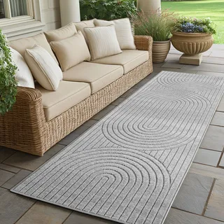 Outdoor Teppich wetterfest, Wohnzimmer, Schlafzimmer, Garten, Balkon, Kurzflor Hoch Tief,Waschbar Teppiche, Größe: 80 x 250 cm, Farbe: Silber-1 - Silber