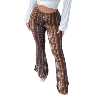 YUZIBAO Damen Flare Yoga Leggings Hohe Taille Boho Palazzo Weites Bein Hose Glockenhose, Braun, M