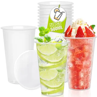 Yegookay 50 Stück Slush Becher Bierbecher 0,5L Slusheis Frappe Deli Container Speed Stacking Trinkbecher Wasser Behälter To Go Becher Durchsichtig Getränke Wanne Cocktailgläser Weingläser Slush Eis