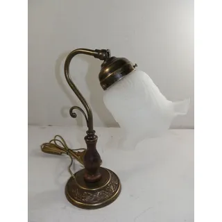 Lampe für Nachttisch Schlafzimmer Messing Brüniert Abat-Jour Glas und Holz