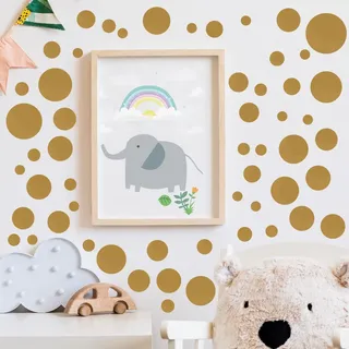 WandSticker4U®- 116 x Goldene PUNKTE zum Kleben I Wandtattoo Punkte gold Wandsticker Kinderzimmer Kreise Dots I Möbel Sticker Wand Aufkleber Mädchen & Junge Babyzimmer
