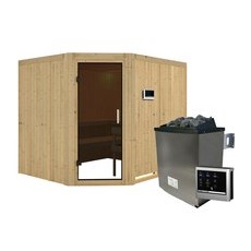 KARIBU Sauna »Haapsalu«, inkl. 9 kW Saunaofen mit externer Steuerung, für 4 Personen - beige