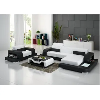 Ledersofa Wohnlandschaft Ecksofa L-förmig 1 Sitzer Garnitur Modern Sofa mit USB - Weiß